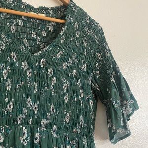 Bohme Green Smocked Floral Dress